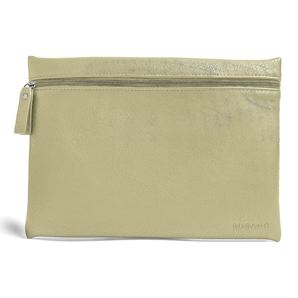 Burano Cosmetic Bag Vegan Leather Flat Zipper Pouch Dill Green